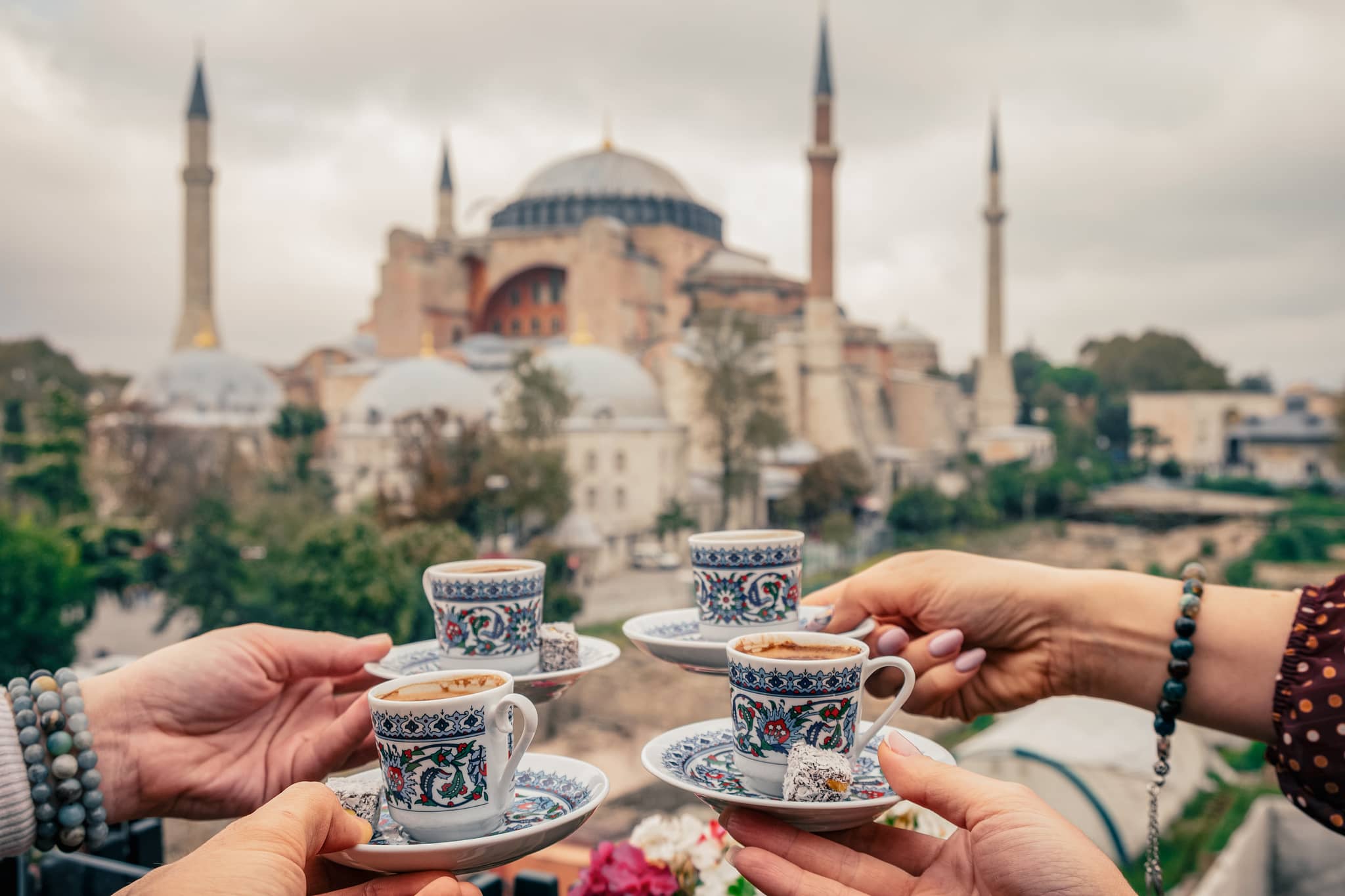 Turkish coffees with mosque, Istanbul