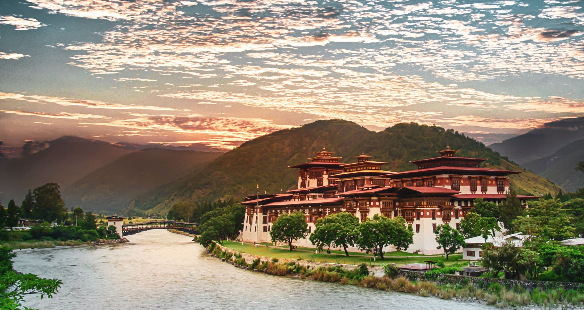 Punaka Dzong at sunset, Bhutan