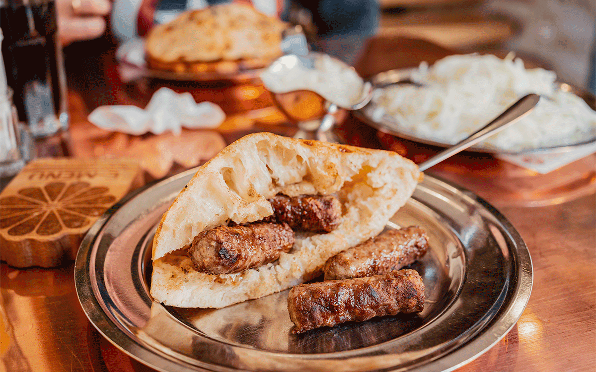 Bosnian plate of Cevapi