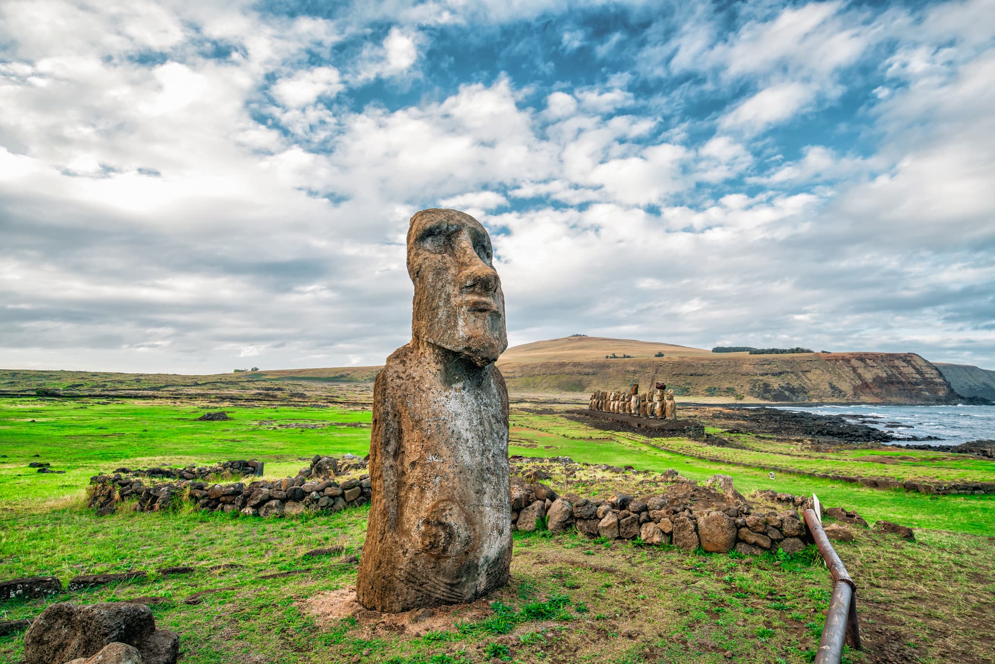 Moais at Ahu Tongariki in Easter island, Chile