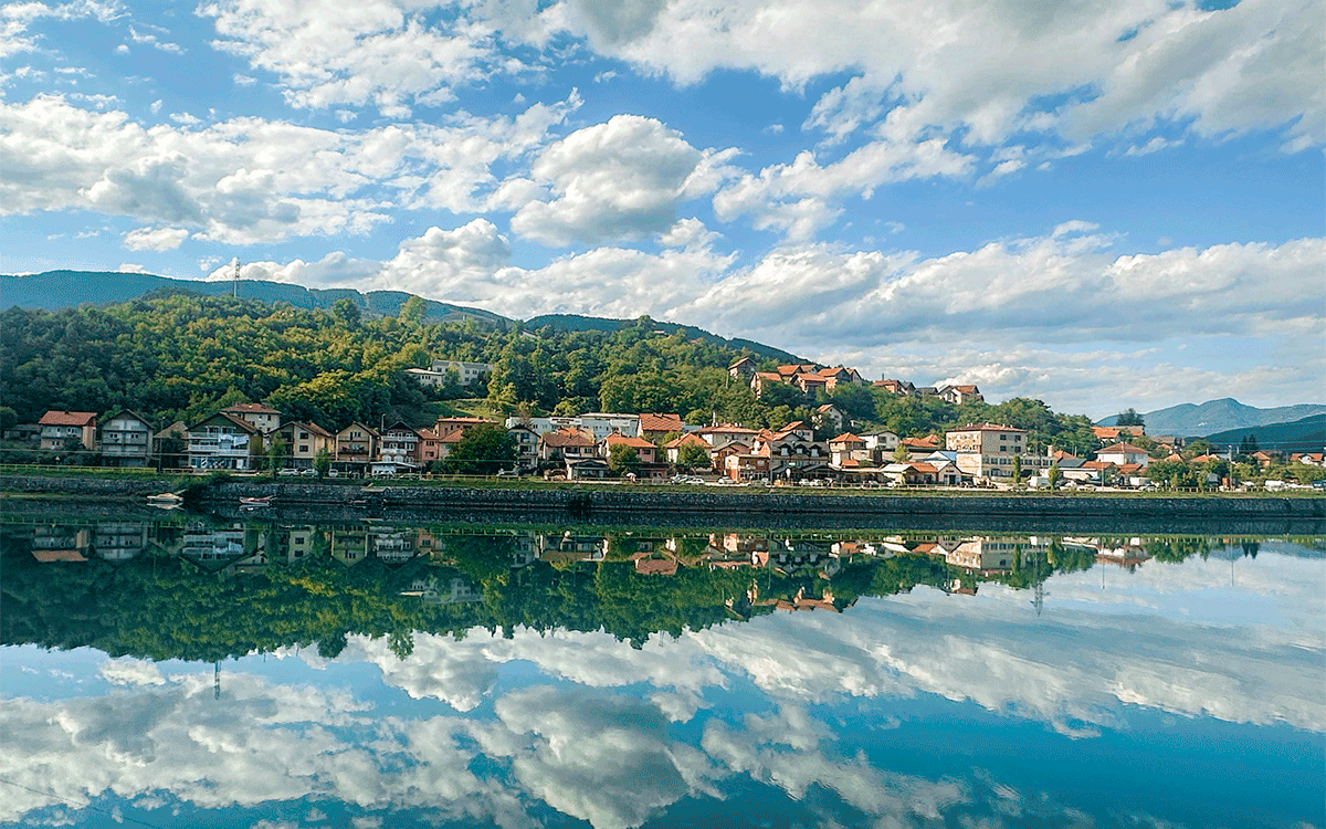 Reflections in the water of Visegrad, Bosnia