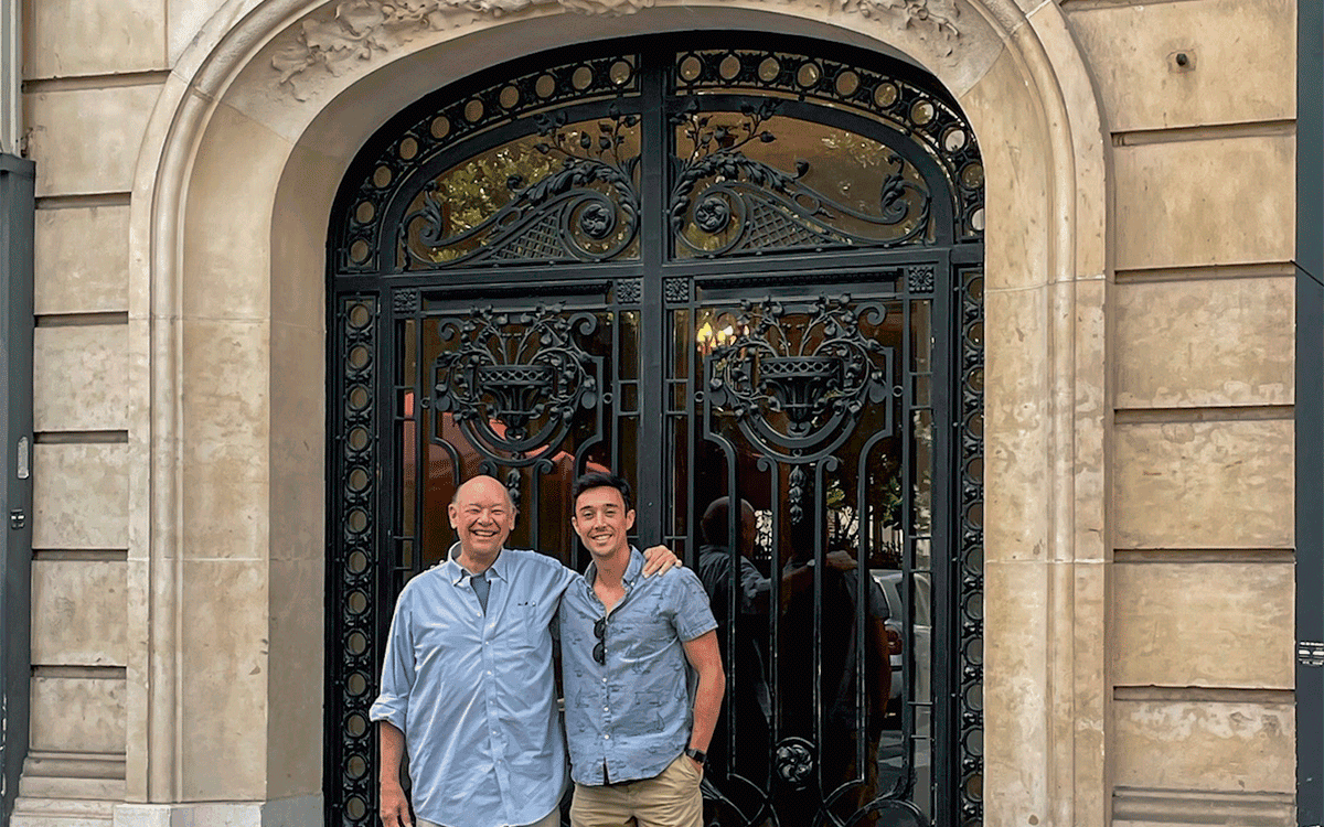 Author Don George and son outside of 39 rue Pergolèse, Paris