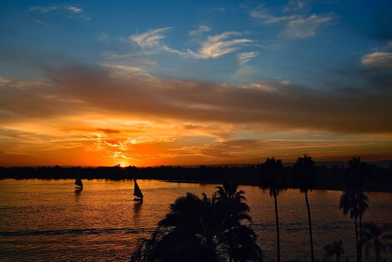 egypt luxor sunset overlooking nile river